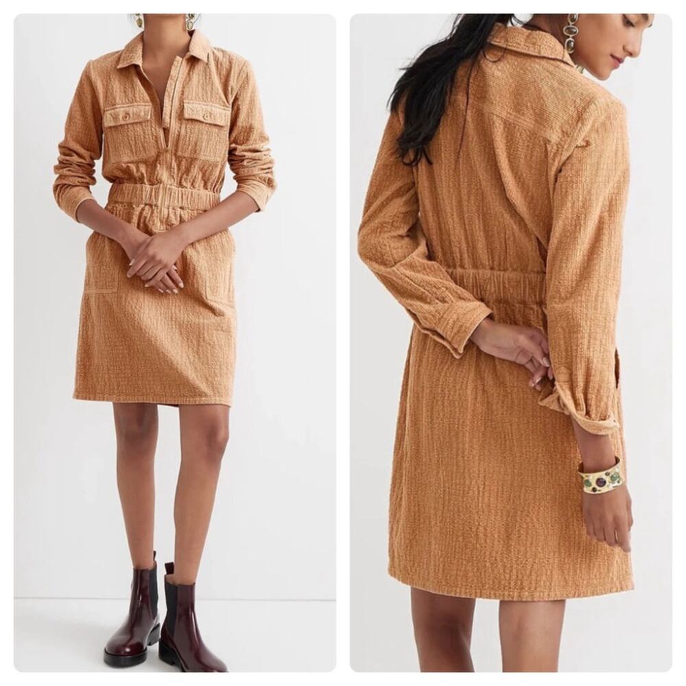 J.Crew Zip-front cinched corduroy tan dress